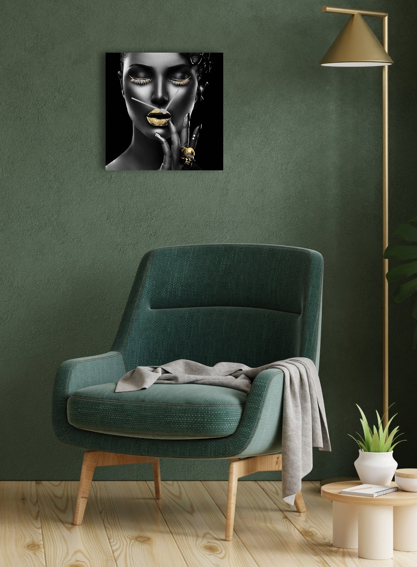 Black and White Woman Blattgold-Uhr