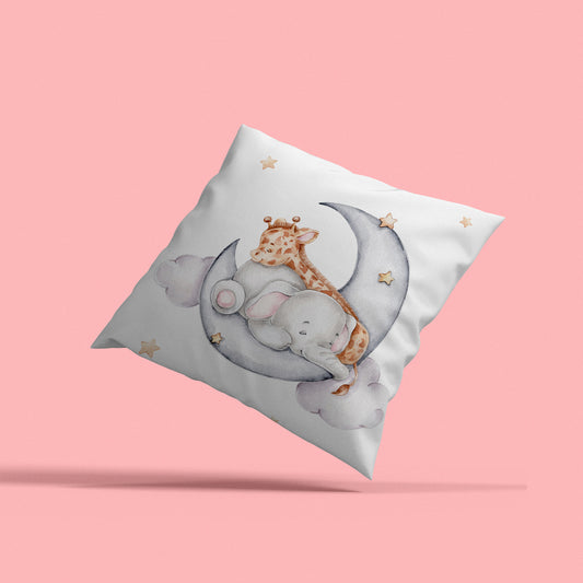 Taie d'oreiller - Petite girafe et éléphant
