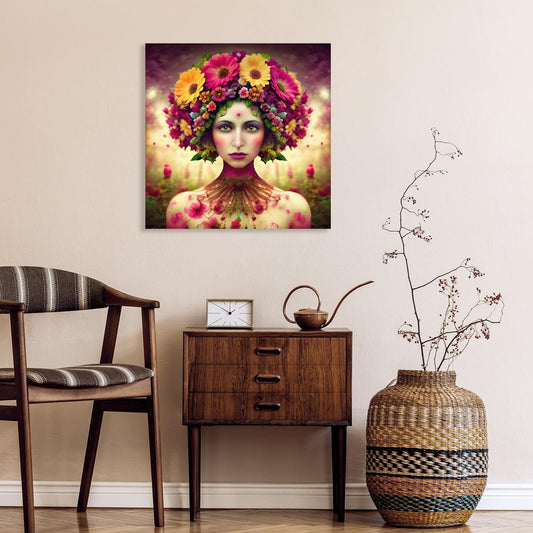 Acrylglasbild - Blumenfrau Wohnbeispiel