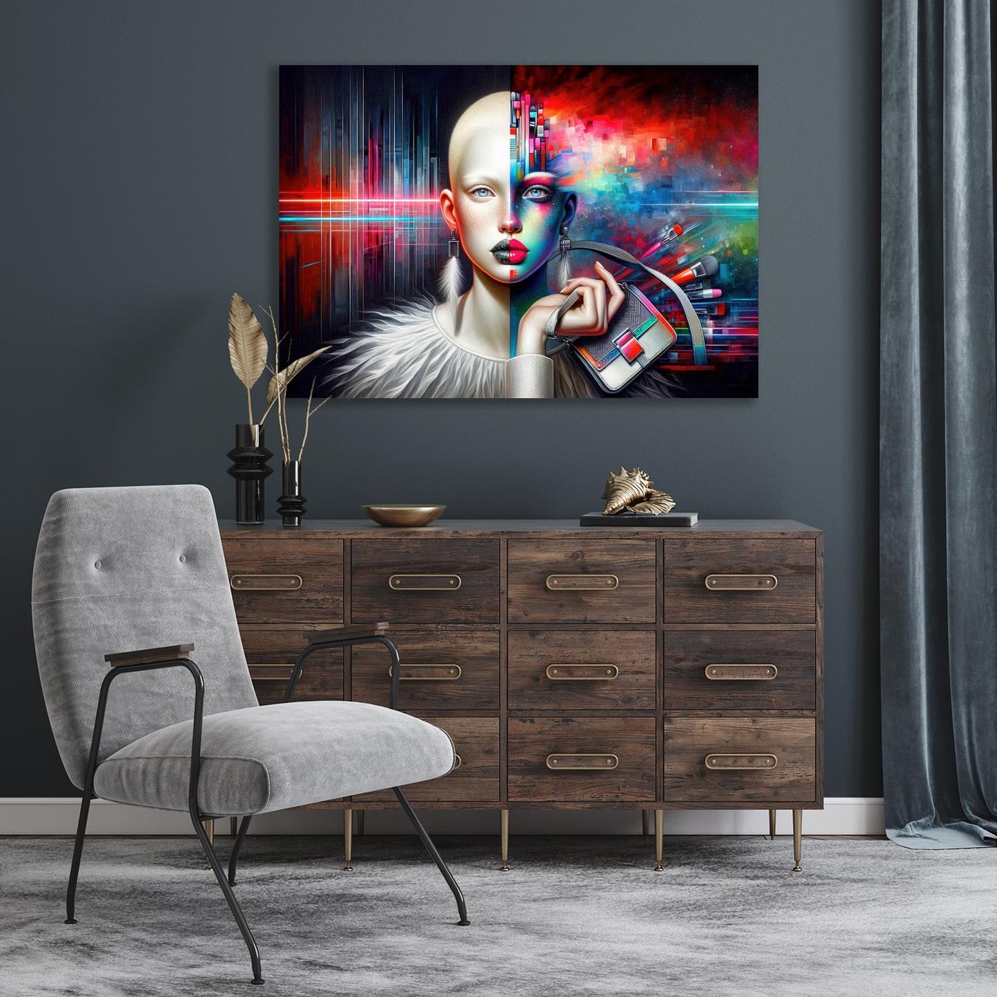 Tableau en verre acrylique - dualité entre couleurs et formes