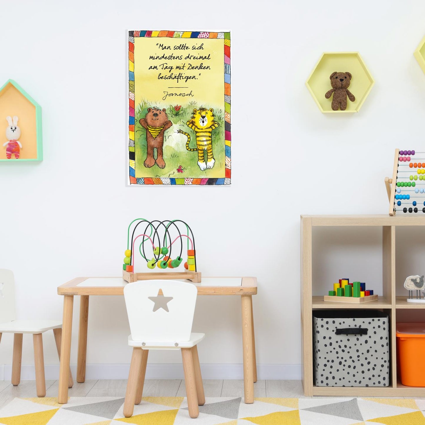 Plaque métallique Janosch - Réfléchissez trois fois par jour