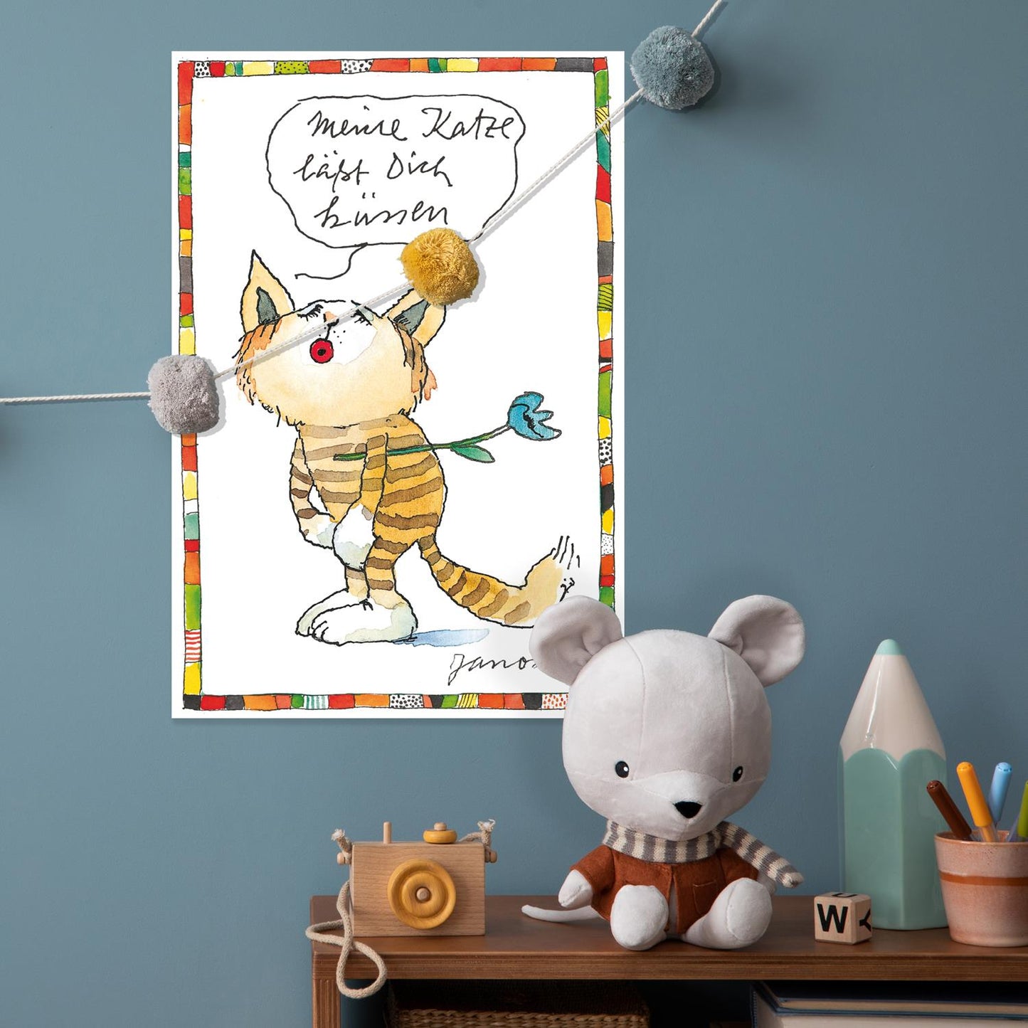 Plaque métallique Janosch - Mon chat te laisse l'embrasser