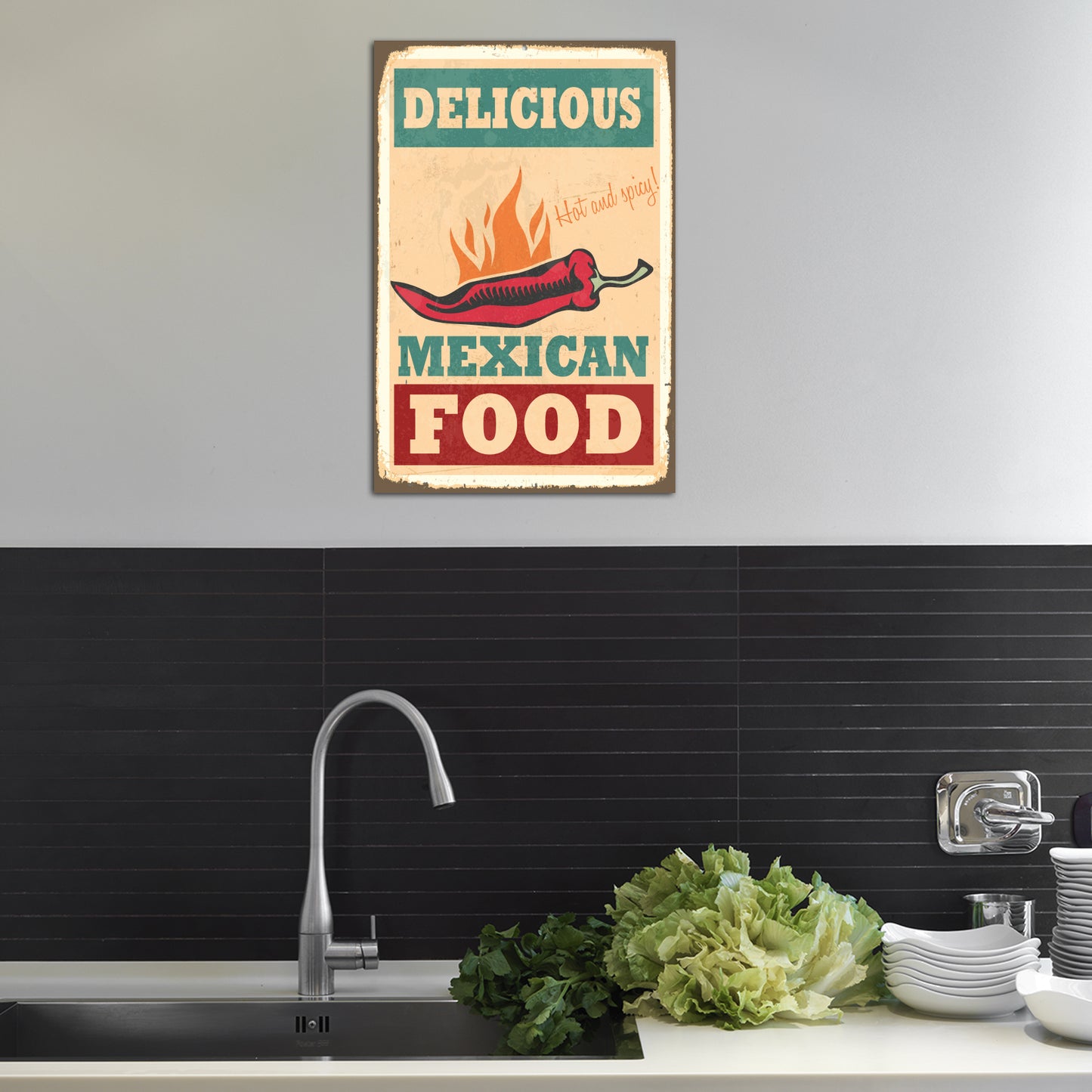 Blechschild - Delicious Mexican Food Wohnbeispiel