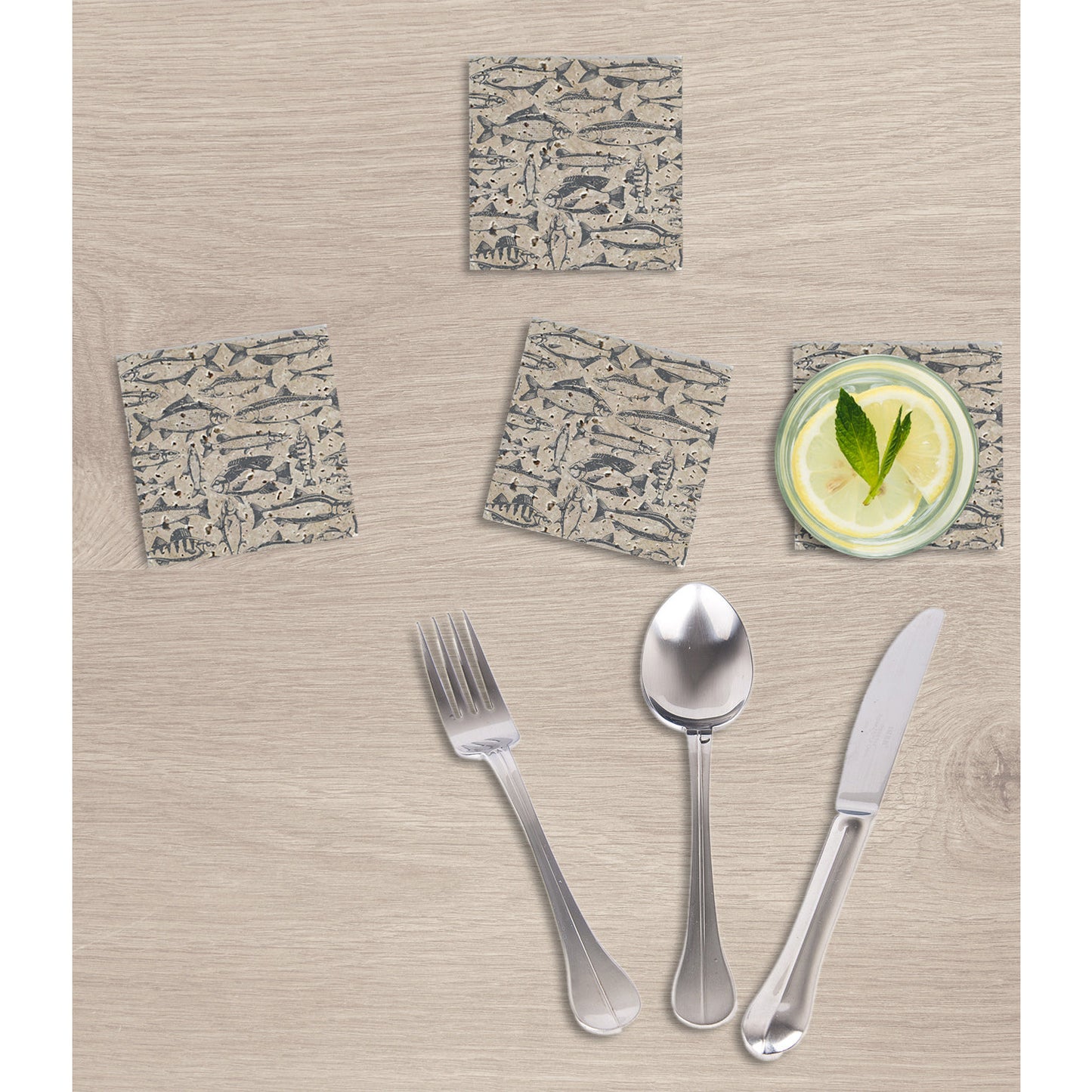 Steinuntersetzer-Set - School of fish Wohnbeispiel