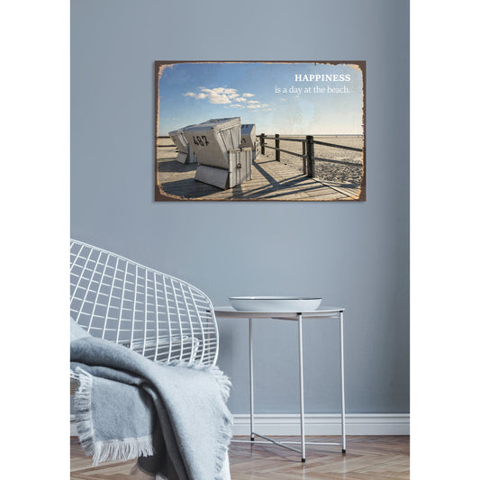 Blechschild - Happiness is a day at the beach Wohnbeispiel