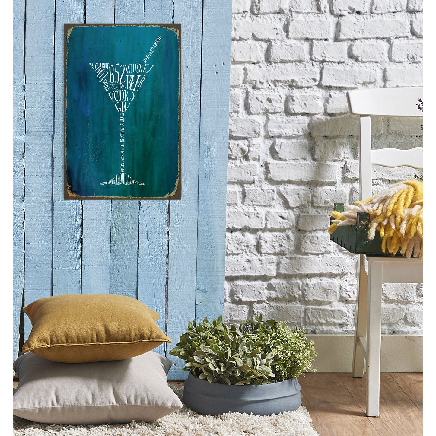 Blechschild - Alcohol Glas Wohnbeispiel