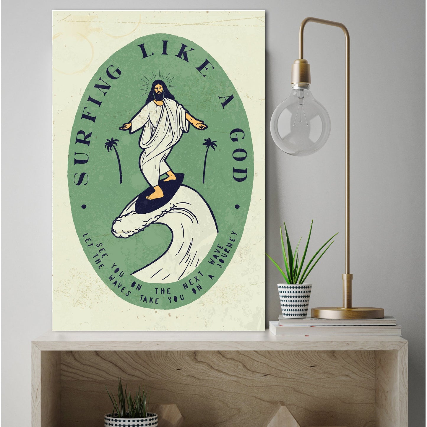 Blechschild - Surfing Like A God Wohnbeispiel