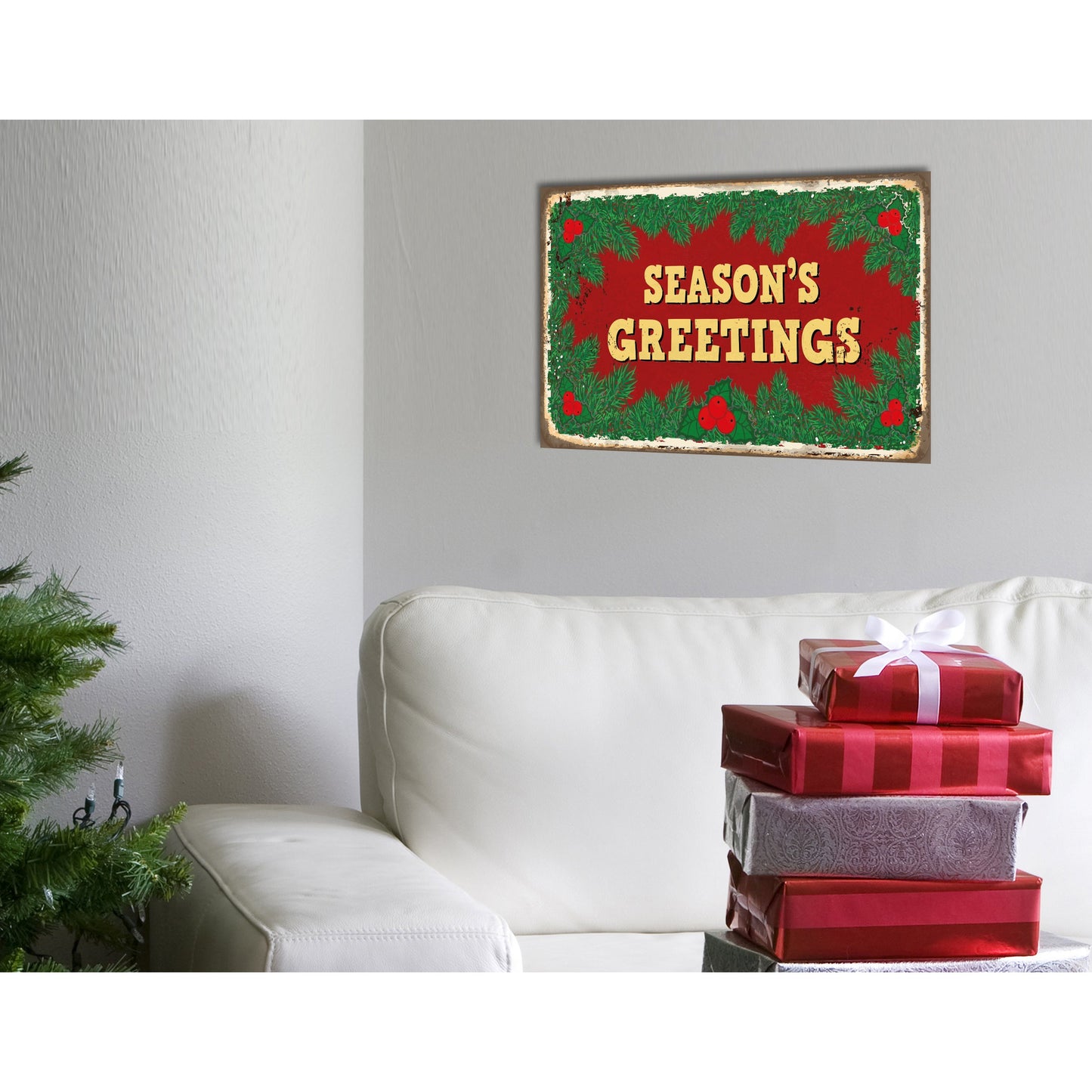 Blechschild - Seasons Greetings Wohnbeispiel