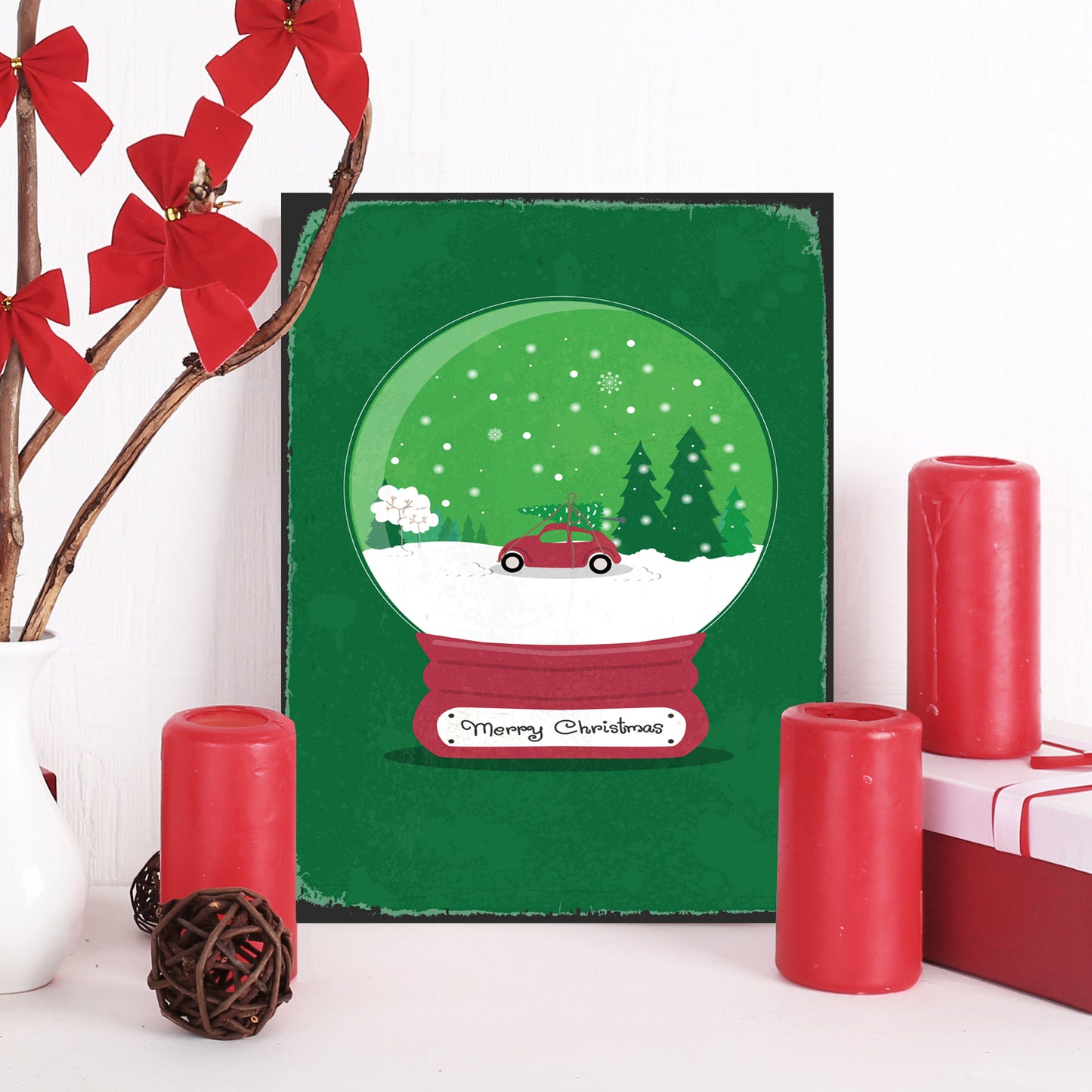 Blechschild - Merry Christmas Snow Globe Wohnbeispiel