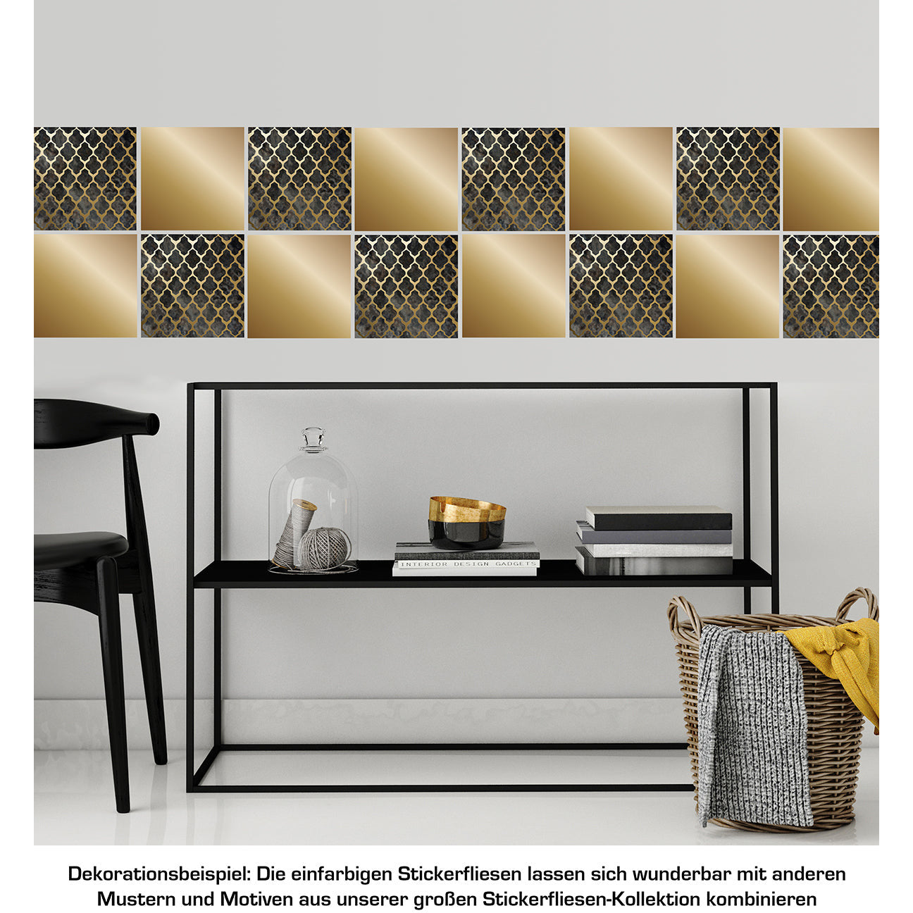 Stickerfliesen - Color Gold 12er-Set Wohnbeispiel