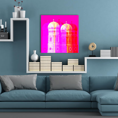 Acrylglasbild - München Frauenkirche Pink