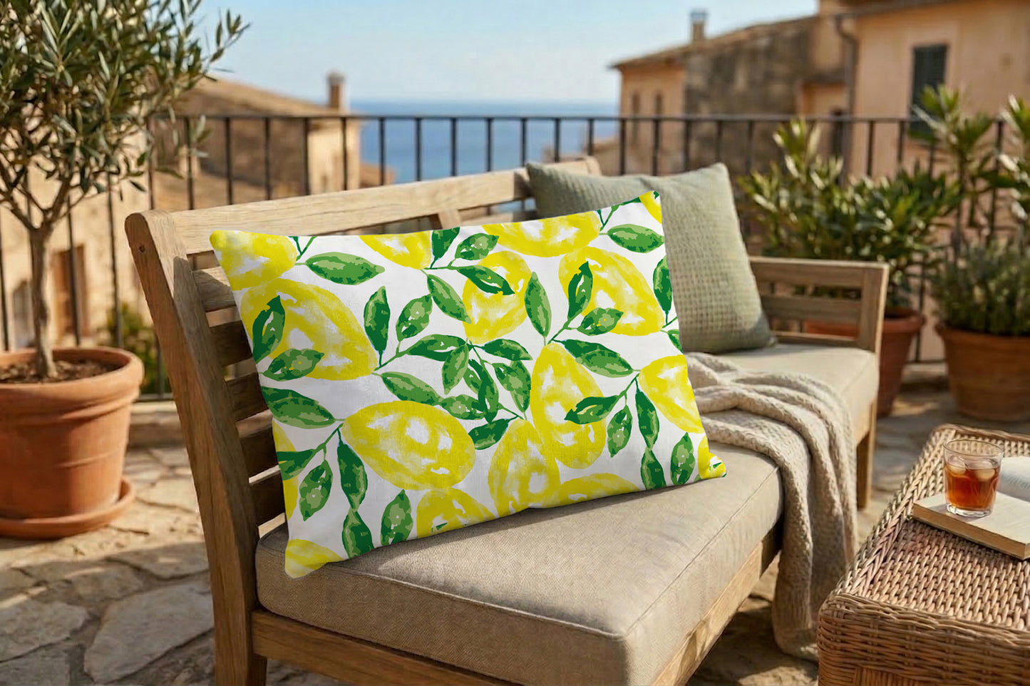 Outdoor Kissenbezug - Aquarell Zitronen
