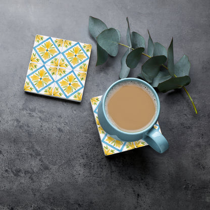 Steinuntersetzer-Set - Yellow and Blue Summer