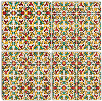 Steinuntersetzer-Set - Grüne und Rote Ornamente