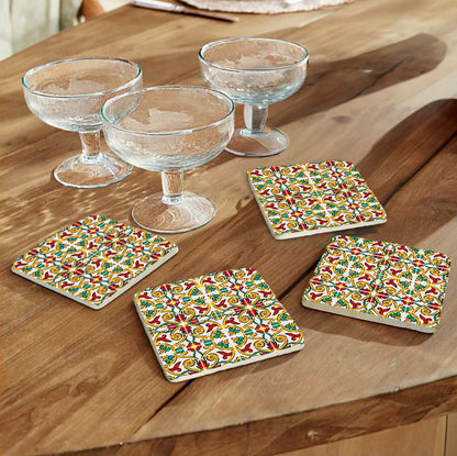 Steinuntersetzer-Set - Grüne und Rote Ornamente