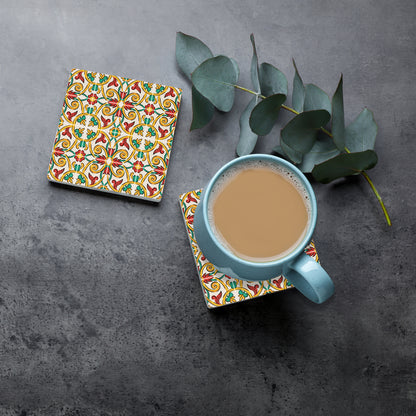 Steinuntersetzer-Set - Grüne und Rote Ornamente