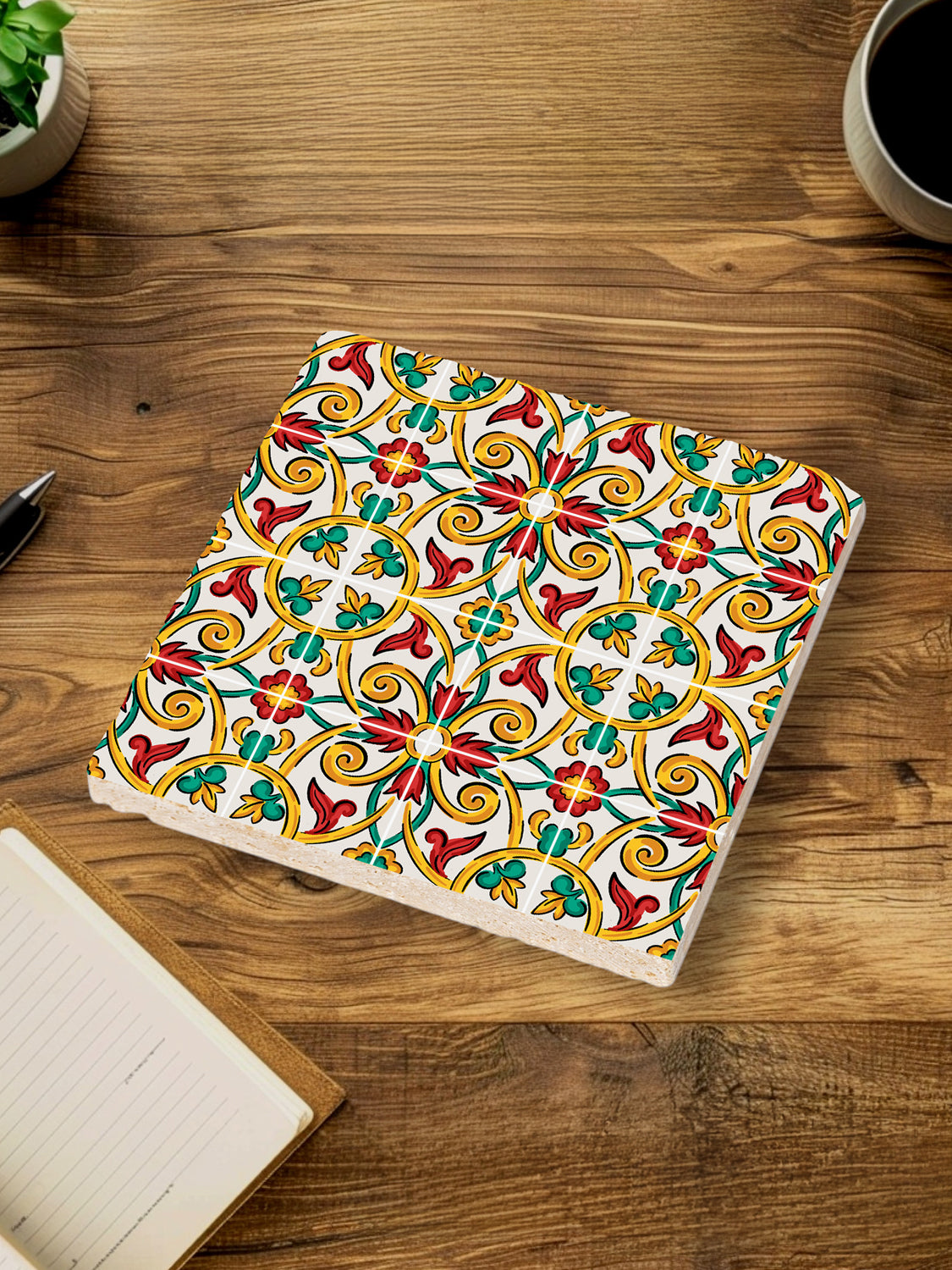 Steinuntersetzer-Set - Grüne und Rote Ornamente