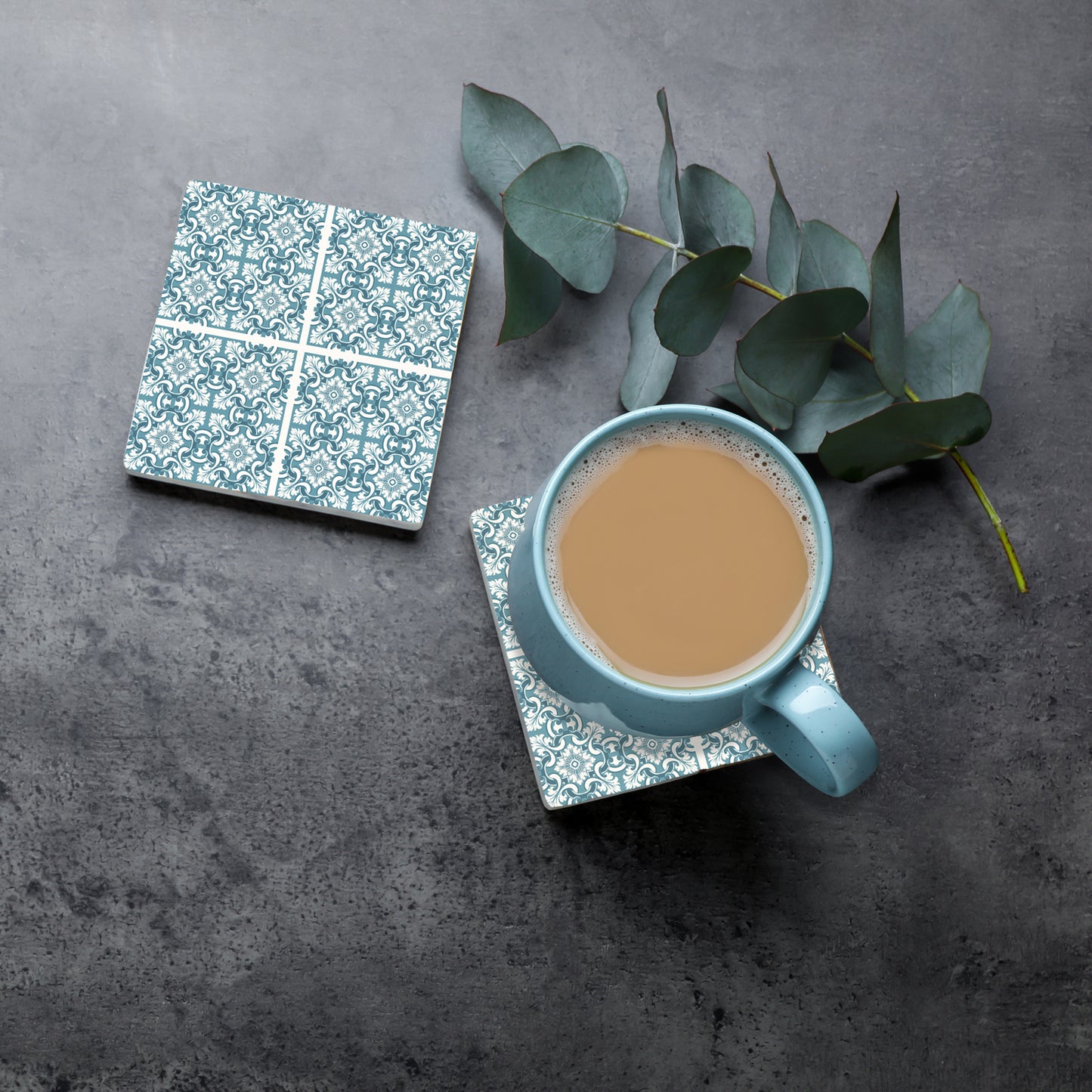 Steinuntersetzer-Set - Blaues Muster