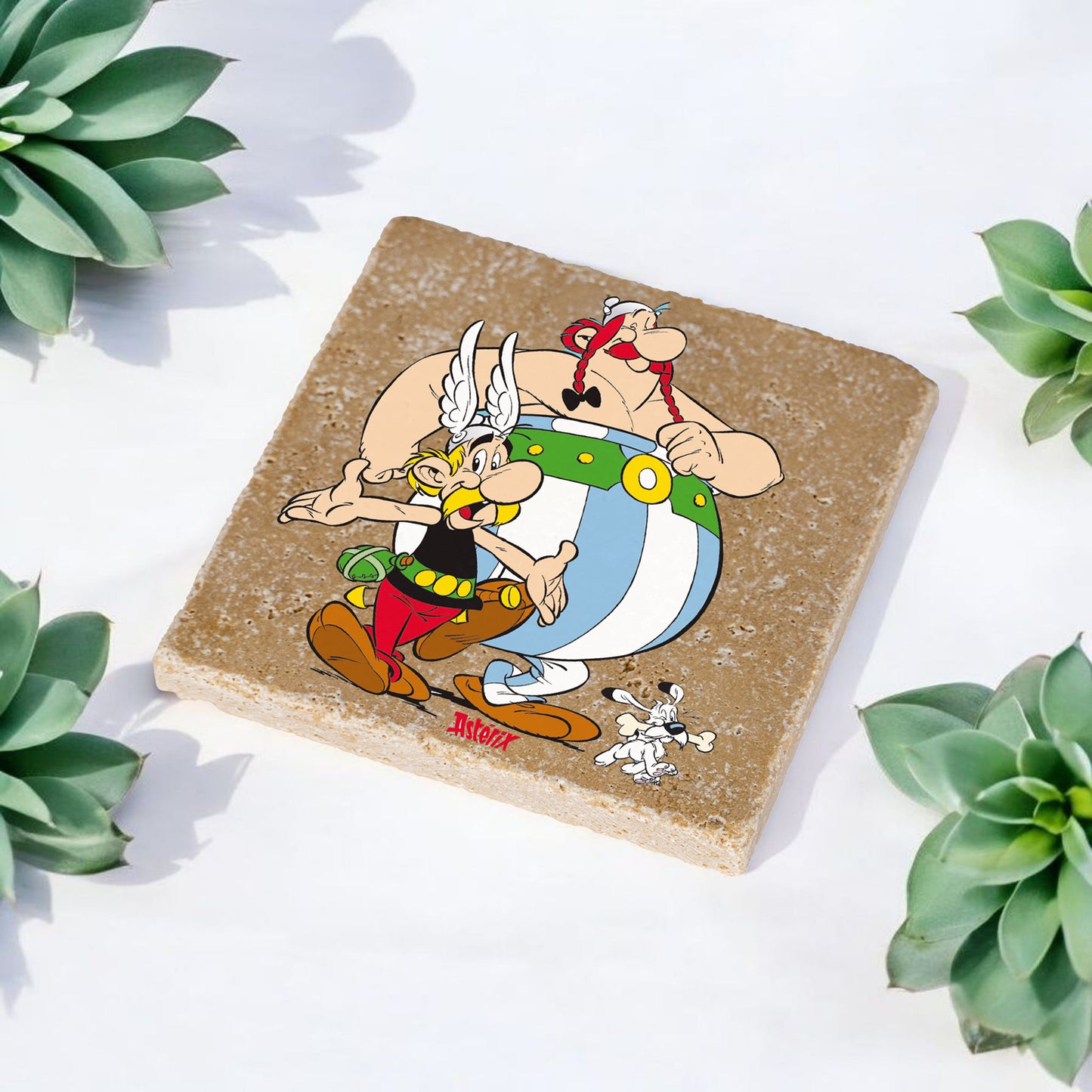 Steinuntersetzer-Set - Asterix, Obelix und Idefix