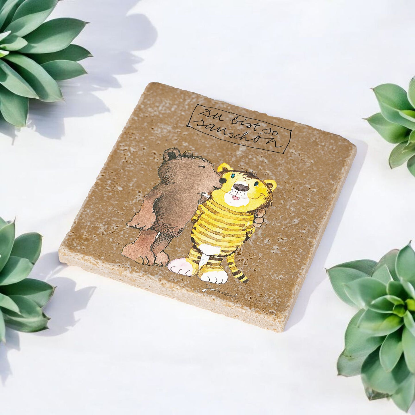 Janosch Steinuntersetzer-Set - Du bist so sauschön