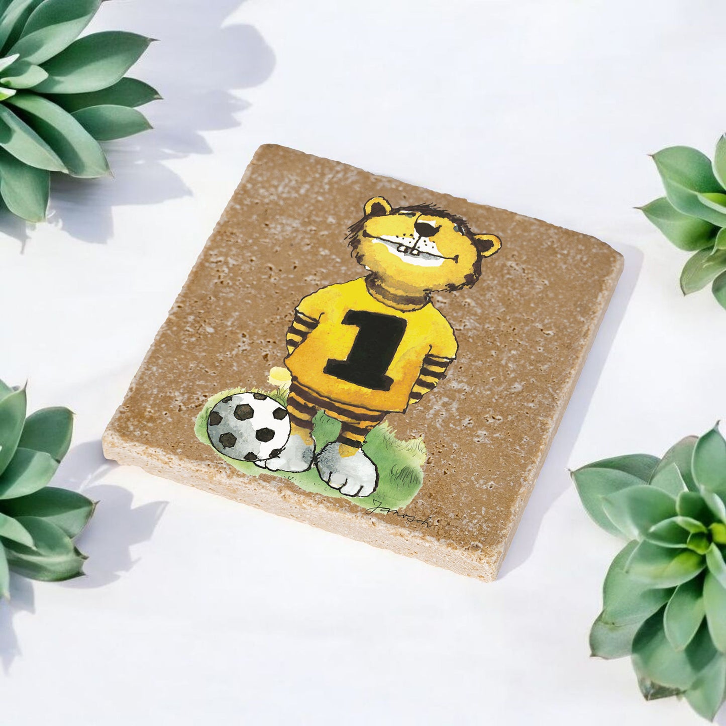 Janosch Steinuntersetzer-Set - Fussball Janosch