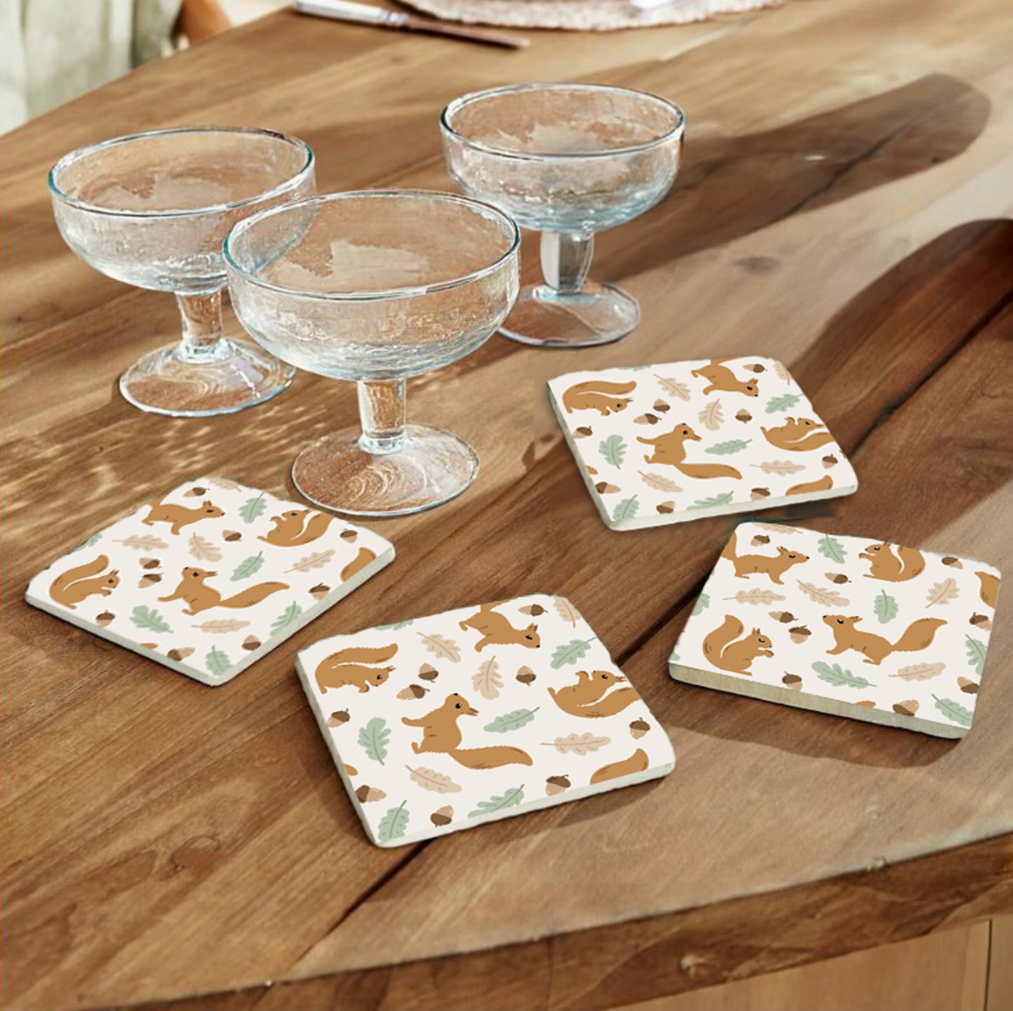 Steinuntersetzer-Set - Süße Eichhörnchen