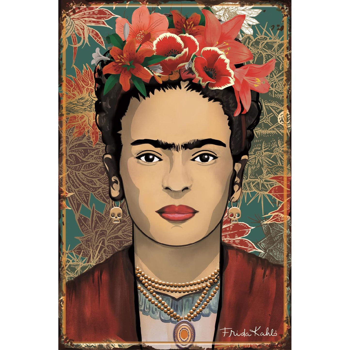 Frida Kahlo Blechschild - Blumen