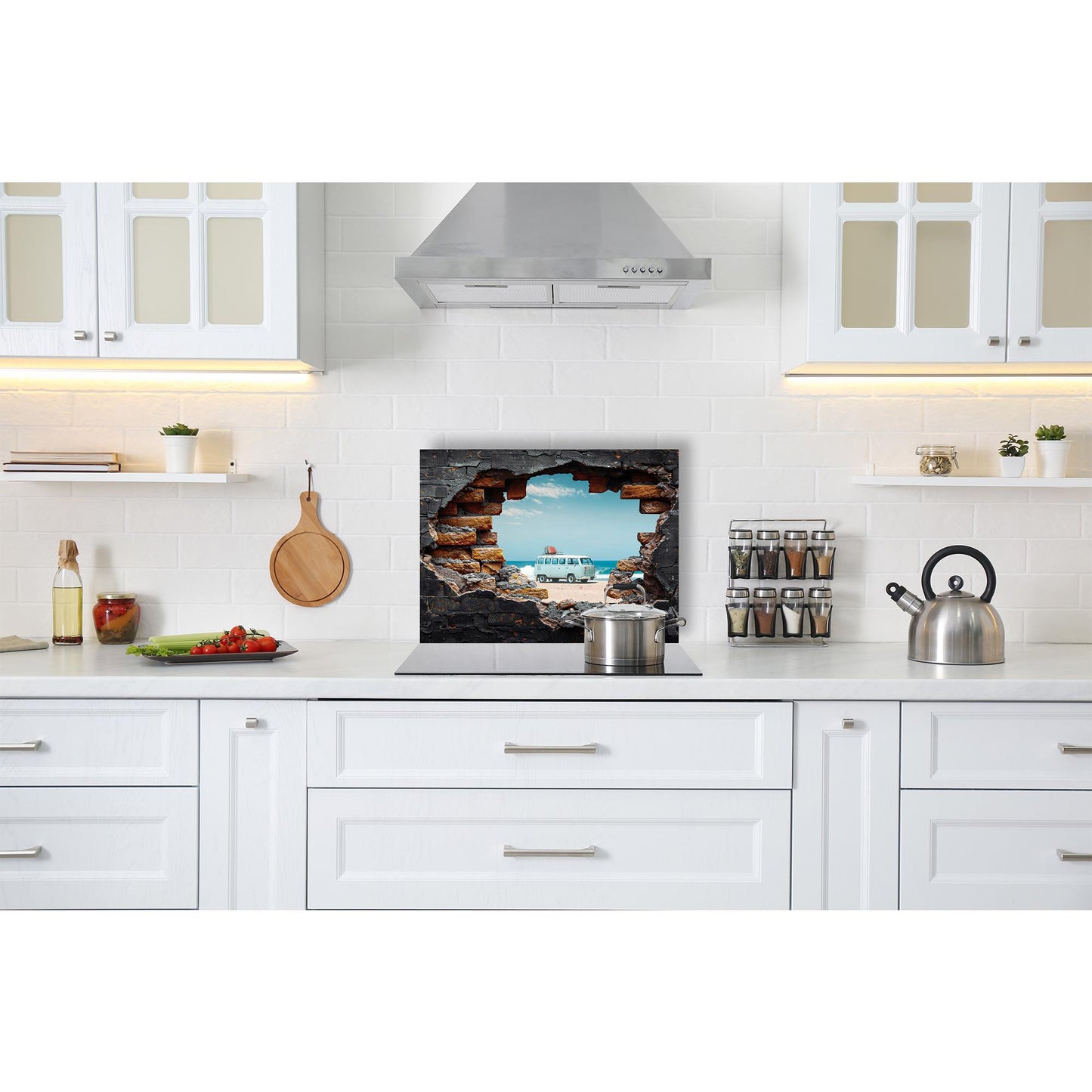 Spritzschutz - Retro Bus am Strand