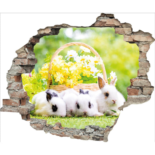3D Wandtattoo - Kleine Hasen und Blumen